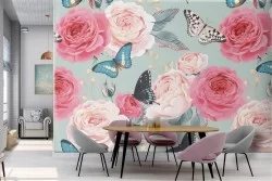 Pink flowers nature modern design wallpaper.