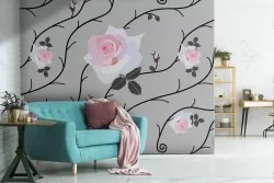 Carta da Parati fiori rosa natura design moderno.