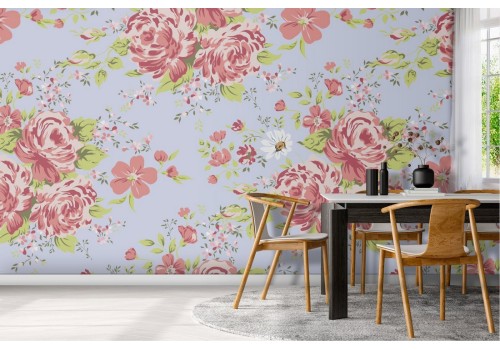 Modern nature pattern pink flowers wallpaper.