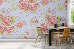 Modern nature pattern pink flowers wallpaper.