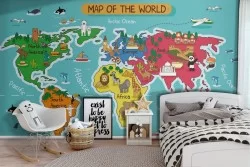 Carta da Parati mappamondo stilizzato animali bambini