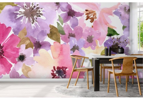 Modern nature pattern pink flowers wallpaper.