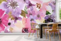 Modern nature pattern pink flowers wallpaper.