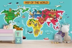 Carta da Parati mappamondo stilizzato animali bambini