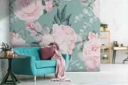 Modern nature pattern pink flowers wallpaper.