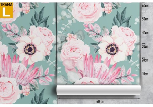Modern nature pattern pink flowers wallpaper. 2