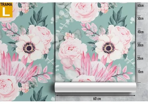 Modern nature pattern pink flowers wallpaper. 2