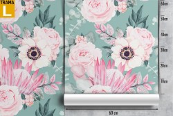 Modern nature pattern pink flowers wallpaper.
