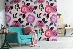 Modern nature pink flowers wallpaper.