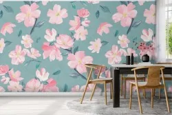 Modern nature pink flowers wallpaper.