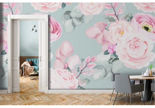 Modern nature pink flowers wallpaper.