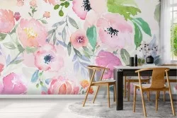 Modern nature pink flowers wallpaper.