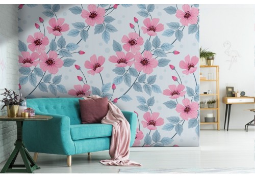 Pink flowers nature pattern modern wallpaper.