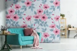 Pink flowers nature pattern modern wallpaper.