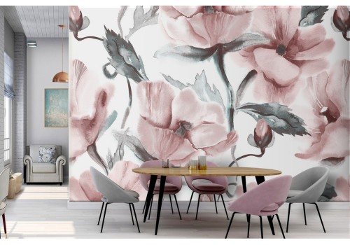 Pink flowers nature pattern modern wallpaper.