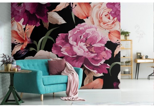 Pink flowers nature pattern modern wallpaper.