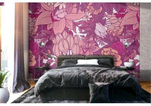 Pink flowers nature pattern modern wallpaper.