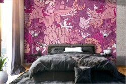 Pink flowers nature pattern modern wallpaper.