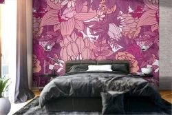 Pink flowers nature pattern modern wallpaper.