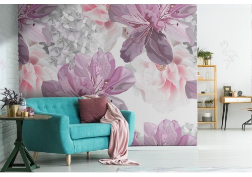 Pink flowers nature pattern modern wallpaper.