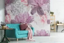 Pink flowers nature pattern modern wallpaper.