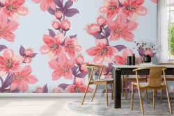 Pink flowers nature pattern modern wallpaper.