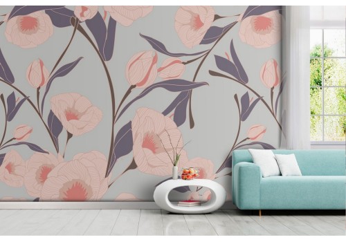 Pink flowers nature pattern modern wallpaper.