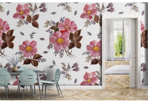 Pink flowers nature pattern vintage wallpaper.