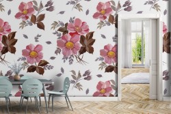 Pink flowers nature pattern vintage wallpaper.