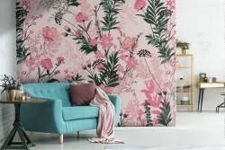 Pink flowers nature pattern wallpaper.