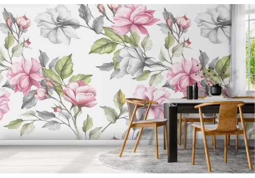 Pink flowers nature vintage pattern wallpaper.