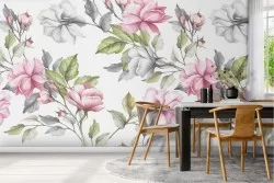Pink flowers nature vintage pattern wallpaper.
