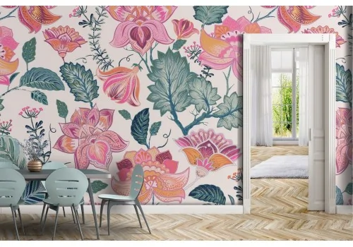 Pink flowers nature vintage pattern wallpaper.300