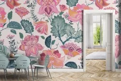 Pink flowers nature vintage pattern wallpaper.