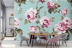Pink flowers nature vintage pattern wallpaper.