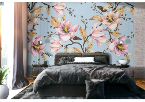 Pink flowers nature vintage pattern wallpaper.302