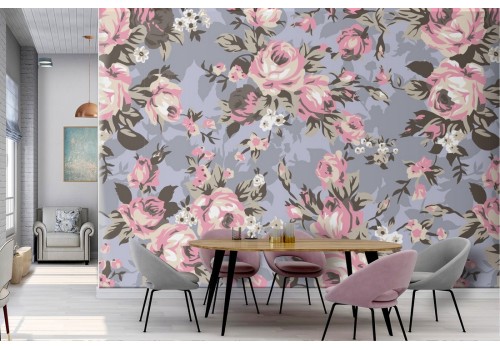 Pink flowers nature vintage pattern wallpaper.