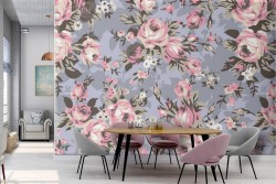Pink flowers nature vintage pattern wallpaper.