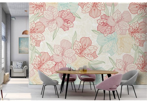 Pink flowers nature vintage pattern wallpaper.