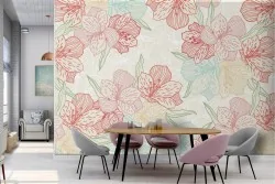 Pink flowers nature vintage pattern wallpaper.