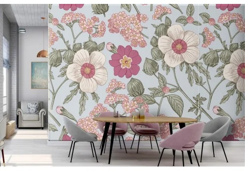 Pink flowers nature vintage pattern wallpaper.305