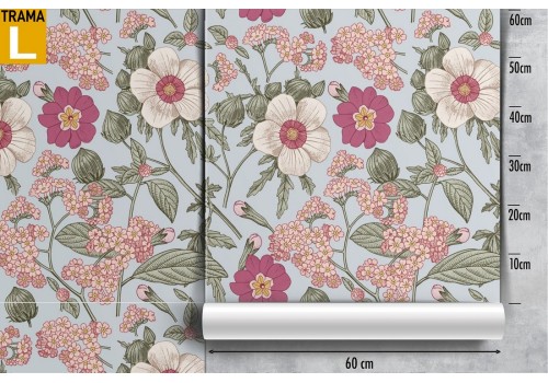 Pink flowers nature vintage pattern wallpaper. 2