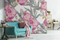 Pink flowers nature vintage pattern wallpaper.