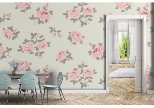 Pink flowers nature vintage pattern wallpaper.
