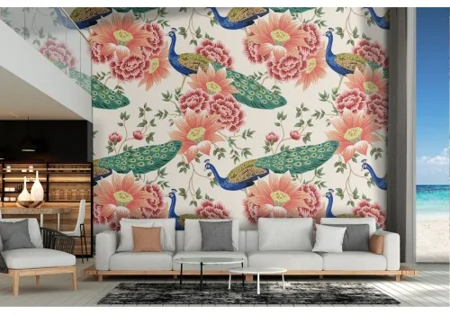 Pink flowers nature vintage pattern wallpaper.308