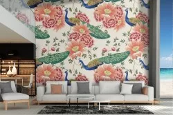 Pink flowers nature vintage pattern wallpaper.