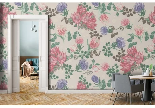 Carta da Parati fiori rosa natura vintage.