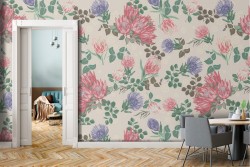 Carta da Parati fiori rosa natura vintage.