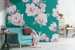 Carta da Parati fiori rosa natura vintage.