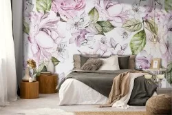 Carta da Parati fiori rosa natura vintage.